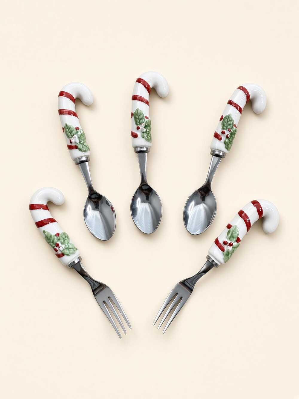Candy Cane Holly Appetizer Set 5pc Ceramic